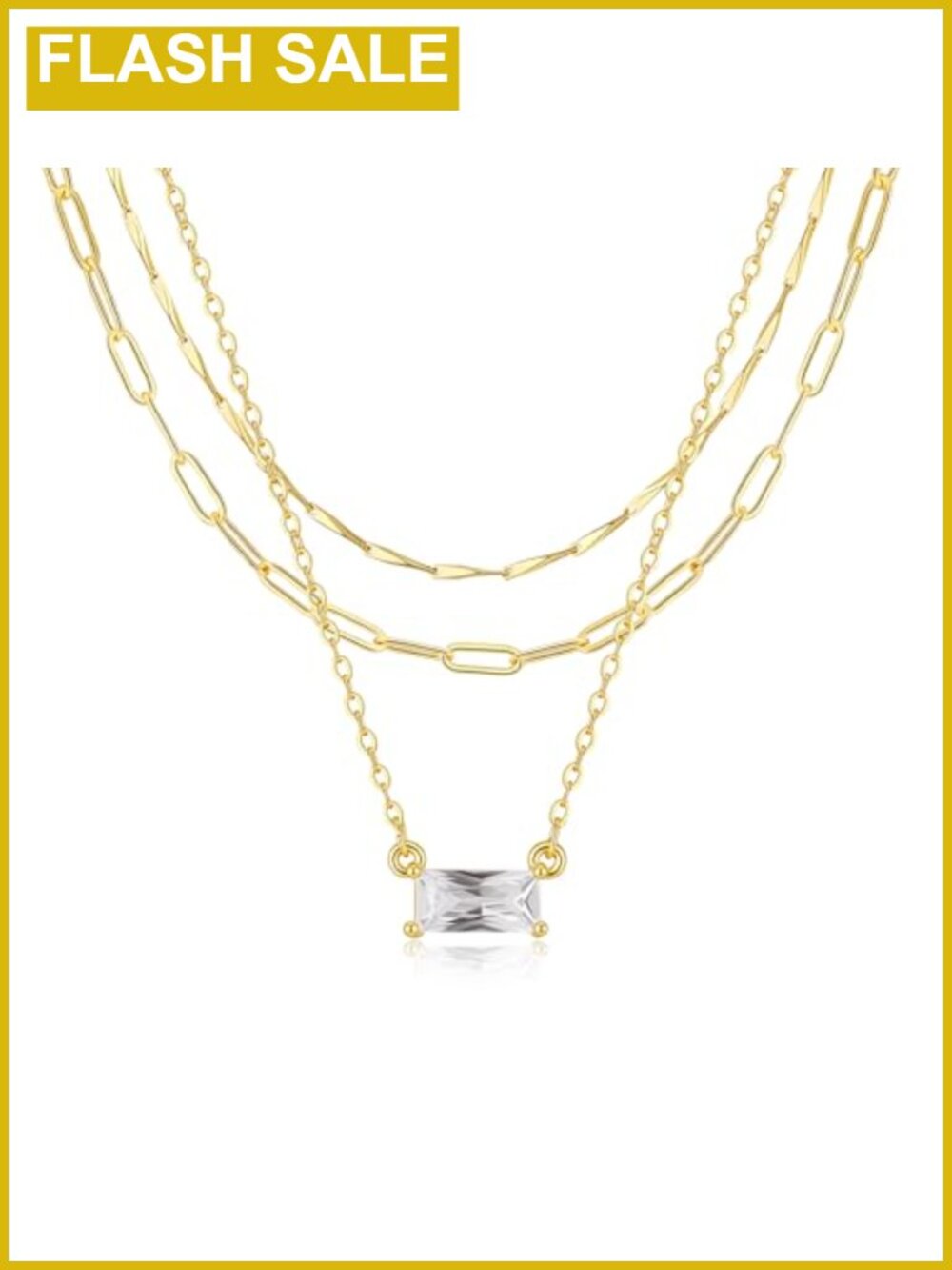 14K Gold Plated Layered Necklace Minimalist Pendant Three Layer Women Jewelry